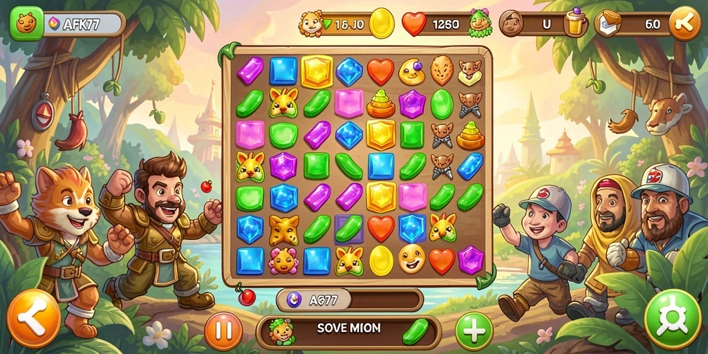 Gameplay AFK77 yang penuh warna dan menantang.