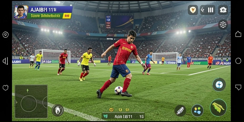 Tangkapan layar gameplay AJAIB11 yang menampilkan aksi pertarungan sepak bola.