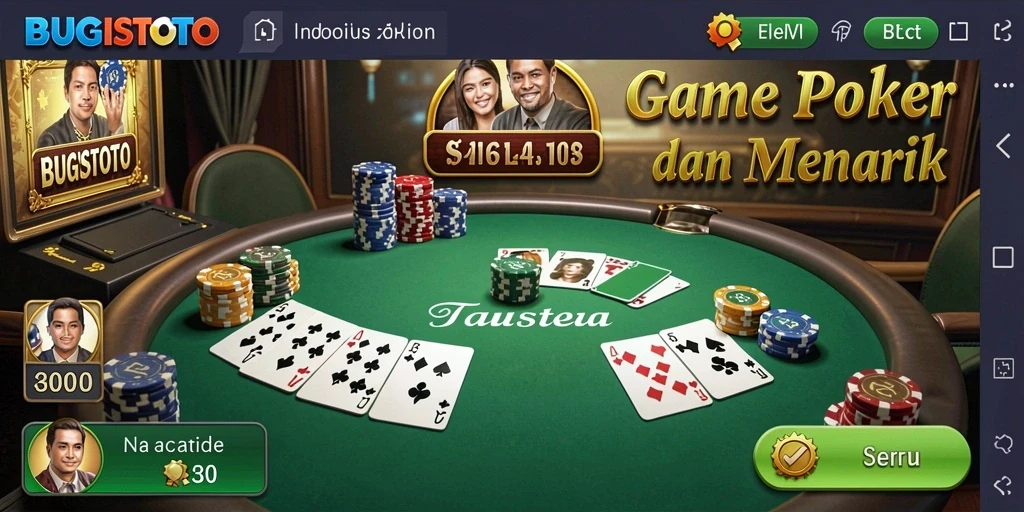 Tampilan menarik dari gameplay poker di BUGISTOTO yang seru dan mendebarkan.
