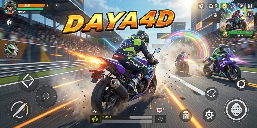 Tangkapan layar gameplay DAYA4D yang menegangkan dalam balapan motor.