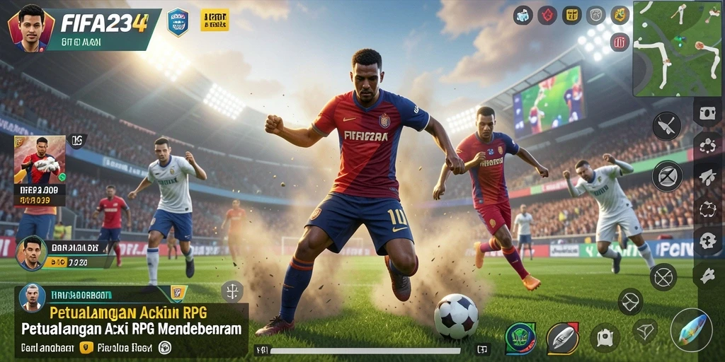 Tangkapan layar FIFA234 menampilkan aksi pertempuran seru dan karakter menarik.
