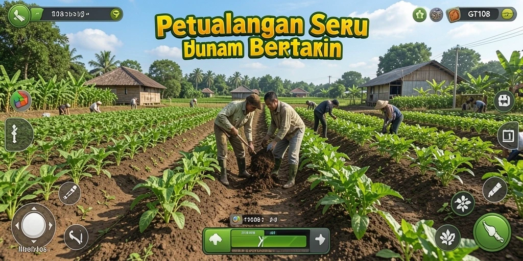 Tampilan gameplay GT108 yang menarik saat melakukan aktivitas bertani.