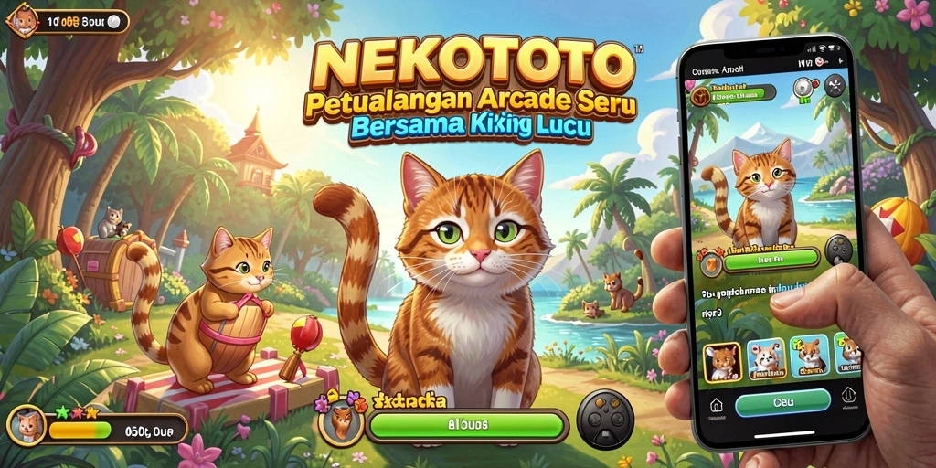 Screenshot gameplay NEKOTOTO menampilkan kucing lucu beraksi di level menantang.