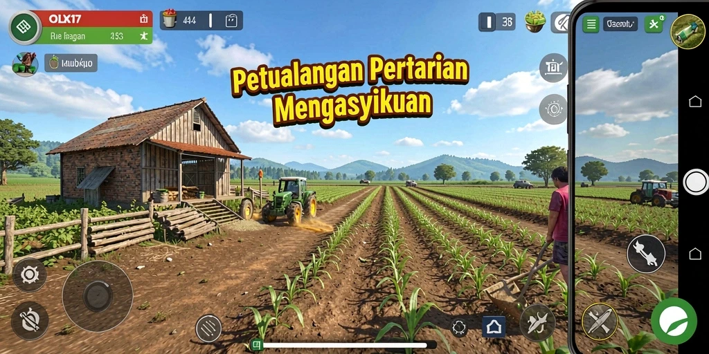 Tampilan gameplay menarik dari OLX17 dengan aktivitas bertani.