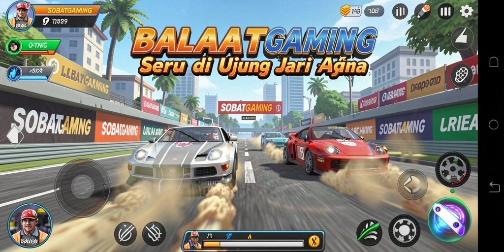 Screenshot SOBATGAMING menampilkan aksi balapan yang mendebarkan.